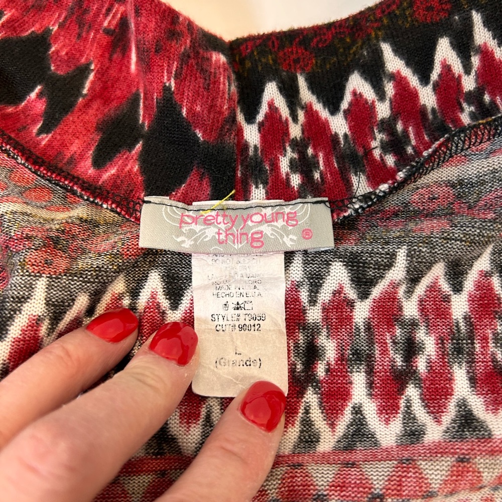 Pretty Young Thing Aztec Patterned Open Front Drape Cardigan Women's Size Large - Picture 6 of 8